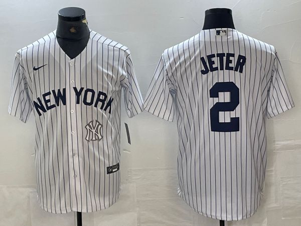 Men New York Yankees 2 Jeter White Stripe Game Nike 2024 MLB Jersey style 2